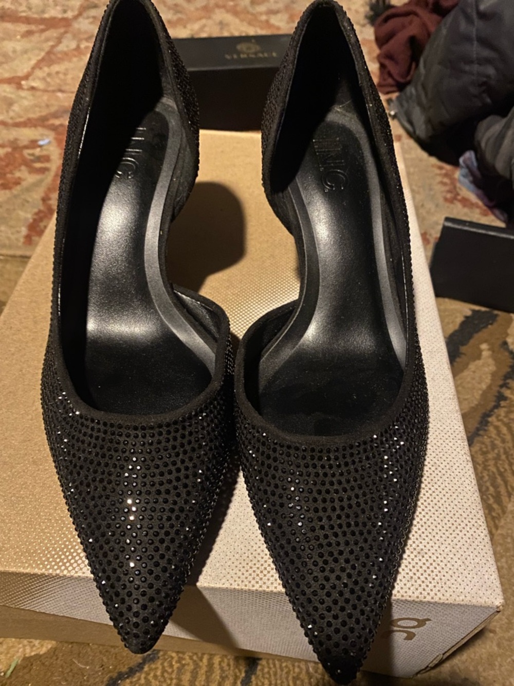 INC- Black Crystal-Embellished Pointed Toe Heels 🖤✨